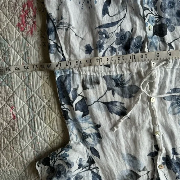 Lungo L'arno Linen Blue Floral Dress Size M With Pockets Midi Made in Italy - Picture 14 of 15